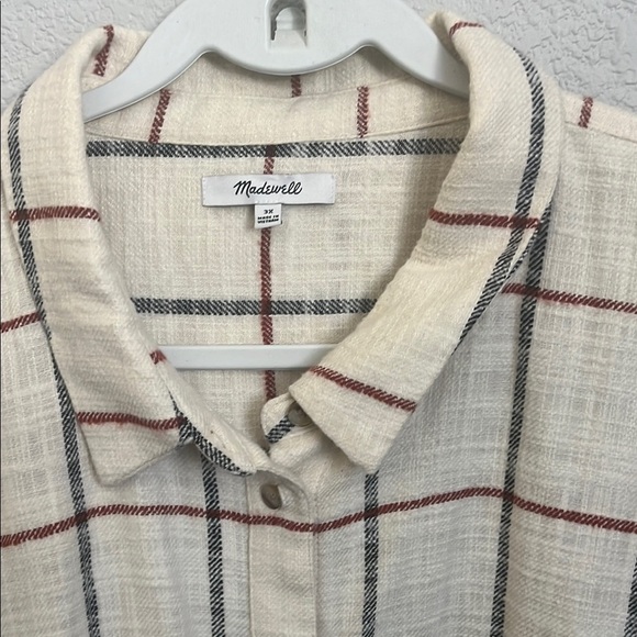Madewell Cream and Red Button Down Shirt 3XL - Picture 4 of 6